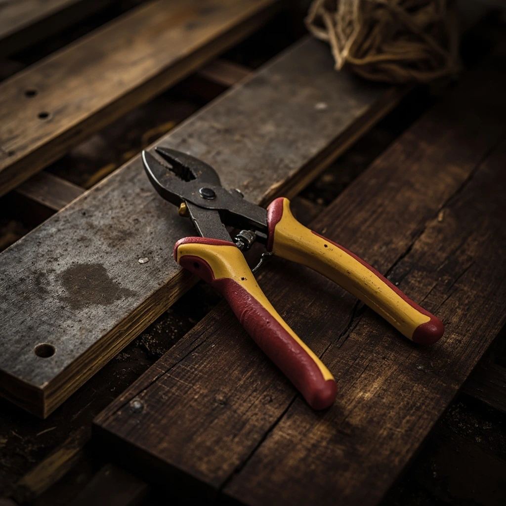 Heavy-duty lineman's pliers with insulated grips.